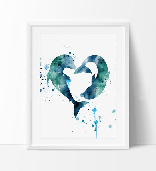 547x600 Dolphins Watercolor Print, Love Dolphins Print, Dolphin Watercolor