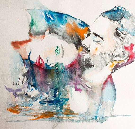 570x544 Original Watercolor Painting Water Color Love . Portrait Of Etsy