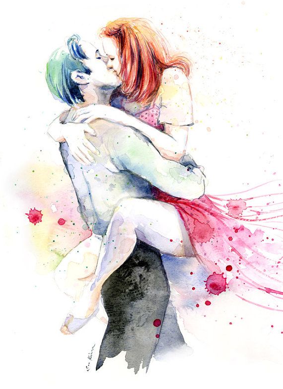 570x784 Romantic Couple Watercolor Painting Print