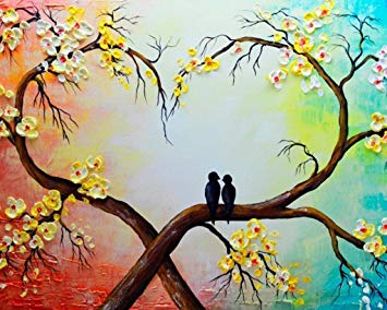 355x284 Qiuxia 100% Hand Painted Love Tree Oil Painting On