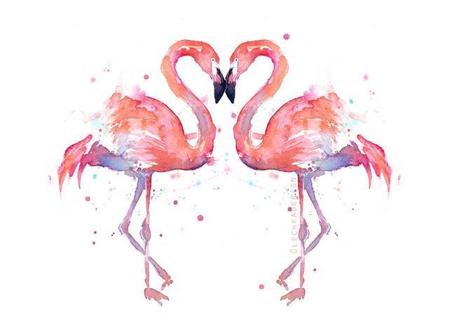 642x469 Two Flamingo Birds Watercolor Painting Love Birds Etsy