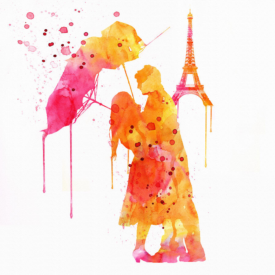 900x900 Watercolor Love Couple In Paris Painting By Marian Voicu