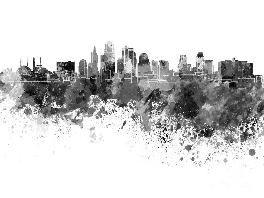 900x675 Kansas City Skyline In Black Watercolor On White Background