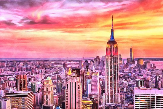 550x367 Nyc Sunset Watercolor Painting New York City Big Apple Brooklyn