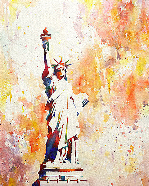 480x600 Watercolor Painting Of The Statue Of Liberty On Liberty Island