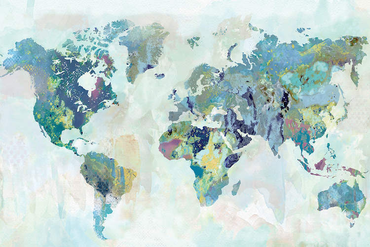 750x500 Watercolor World Map Canvas Art By Xander Blue Icanvas