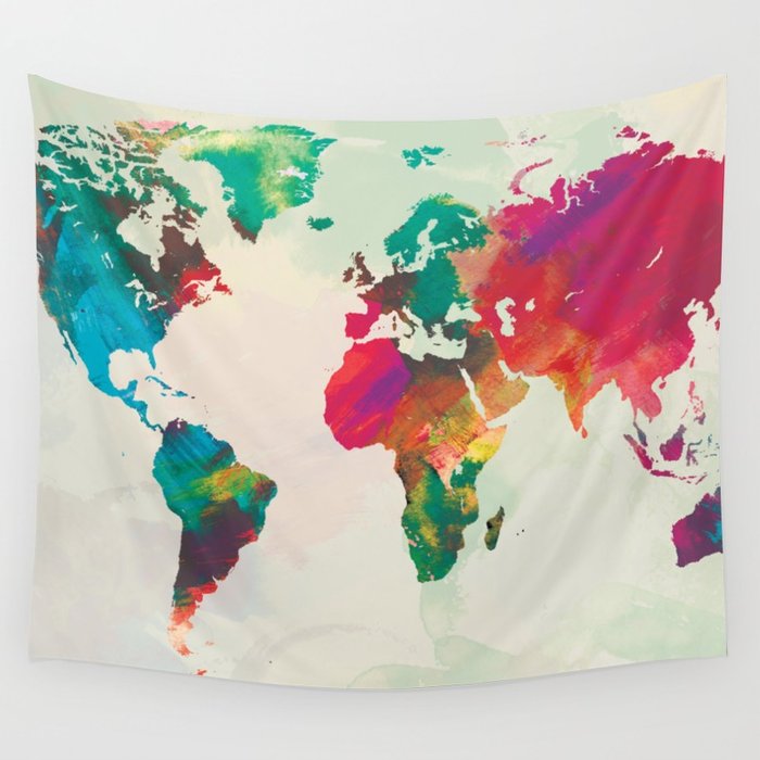 700x700 Watercolor World Map Wall Tapestry By Champagne Society6