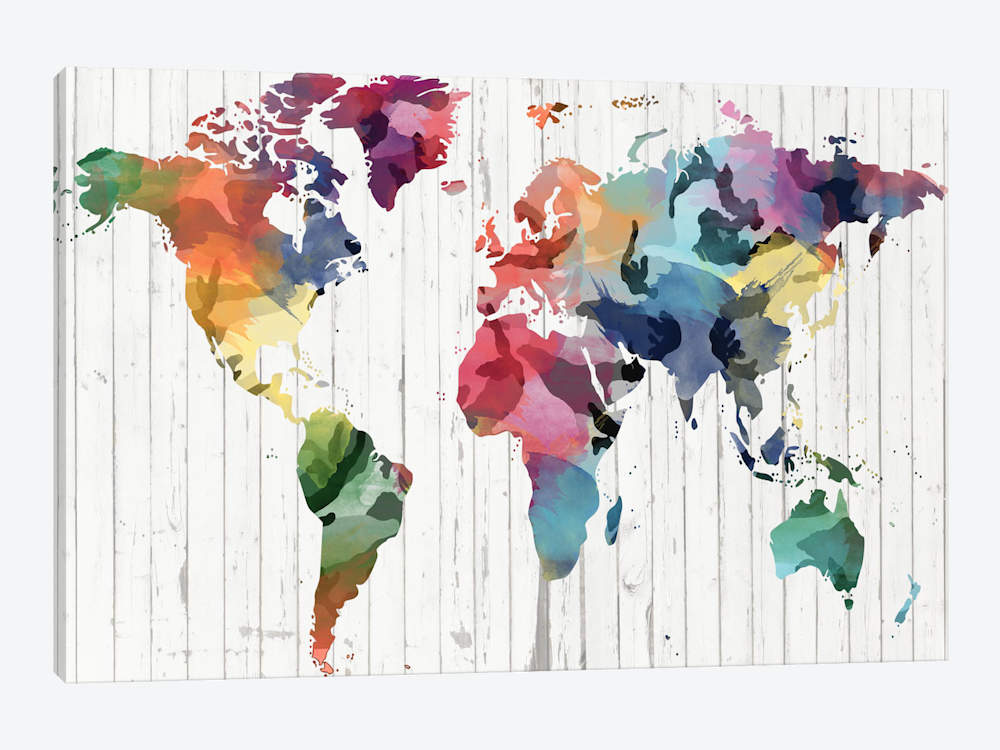 1000x750 Wood Watercolor World Map Art Print By Unknown Artist Icanvas