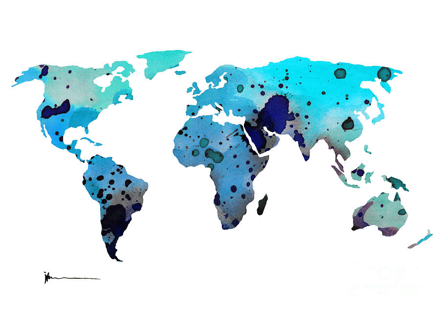900x639 World Map Silhouette Art Print Watercolor Painting Painting By