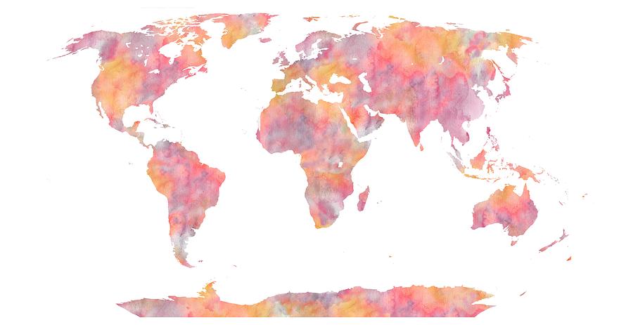 900x463 World Map Watercolor Painting Painting By Georgeta Blanaru