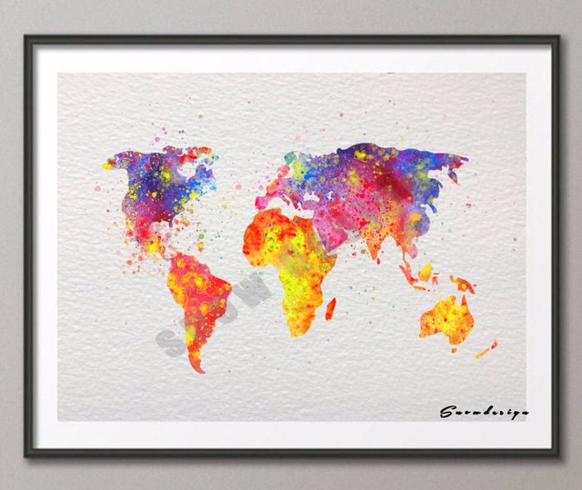 640x539 Buy Diy Original Watercolor World Map Wall Art