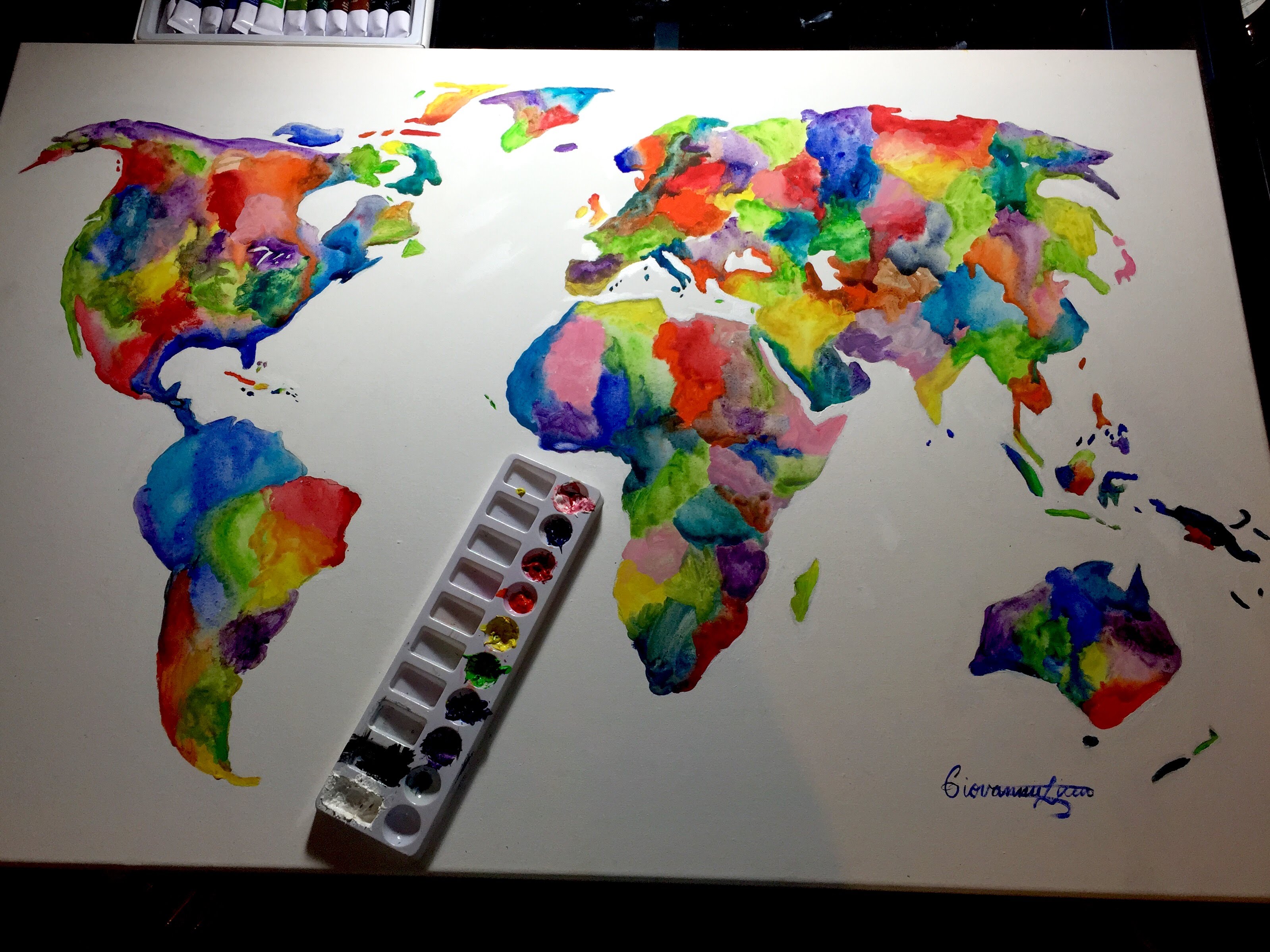 3198x2399 Colorful Watercolor World Map Painting