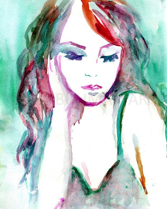 570x713 Portrait Of Woman Watercolor Painting Print Watercolor Etsy