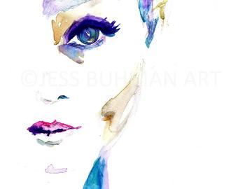 340x270 Portrait Of Woman Watercolor Print Watercolor Portrait