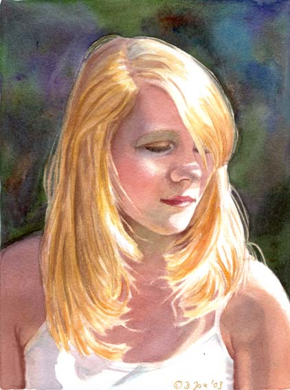 422x567 Portrait Of A Blonde Girl, Figurative Young Woman Watercolor Painting