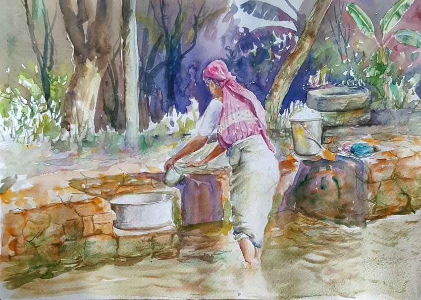 850x605 Washing Woman Karunagama Art Gallery