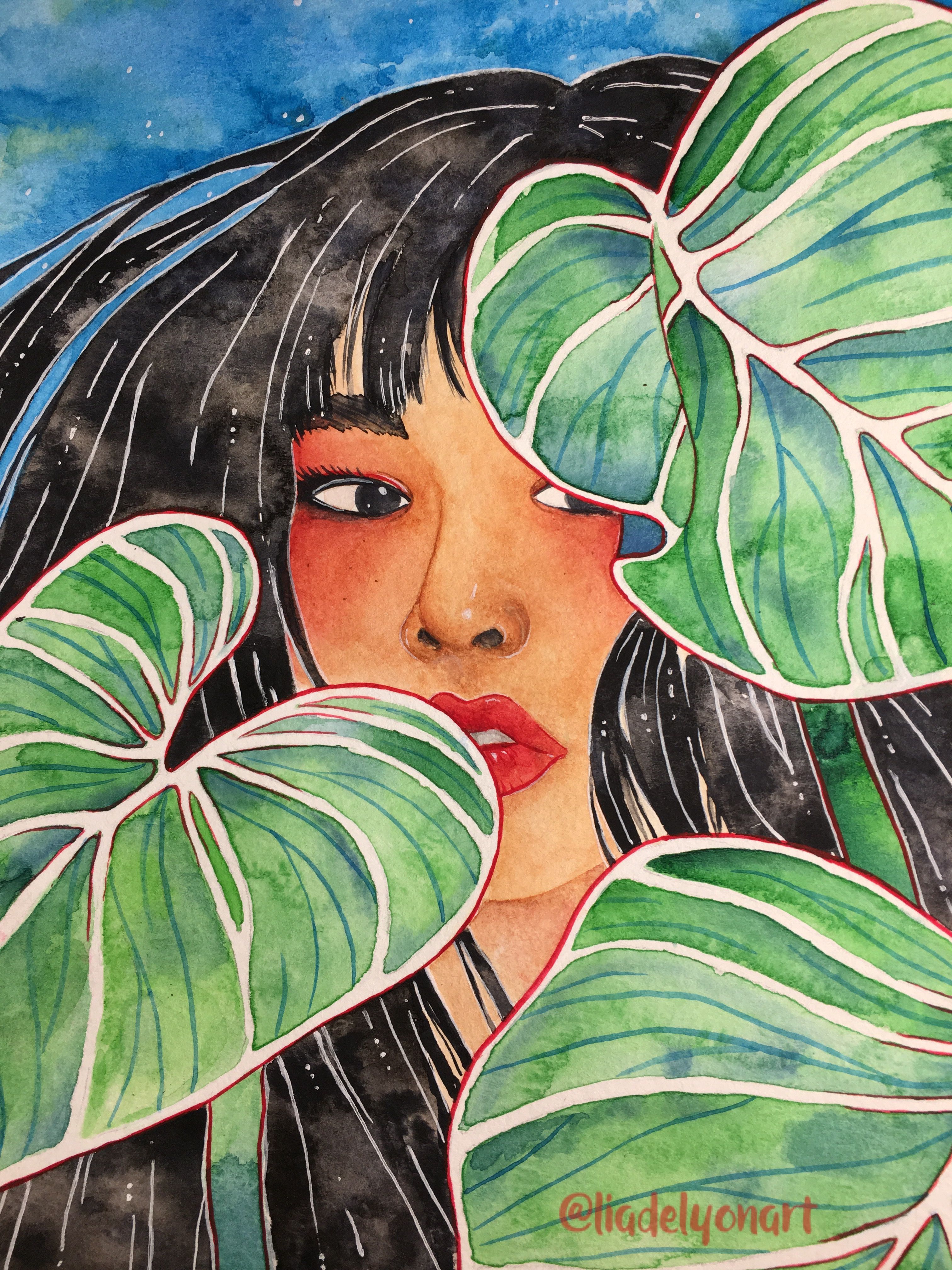 3024x4032 Watercolor Painting Of Woman With Plants.