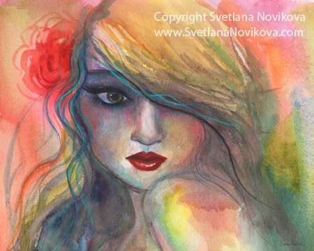 450x360 Young Woman Watercolor Painting Young Woman Watercolor