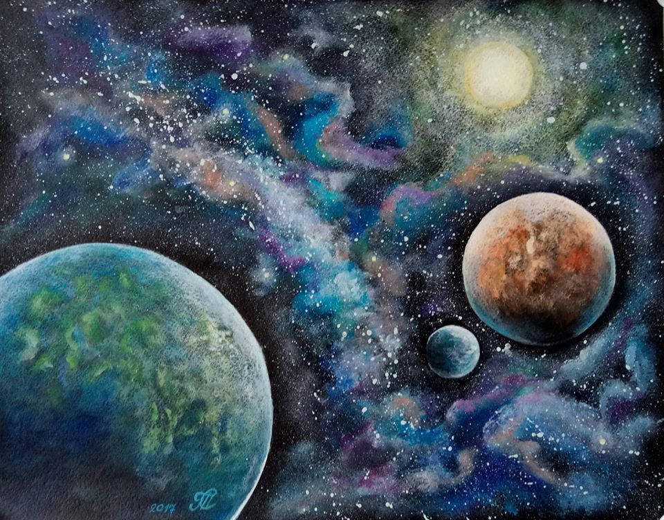 960x752 Space Painting Acrylic Painting On Watercolor Paper Etsy