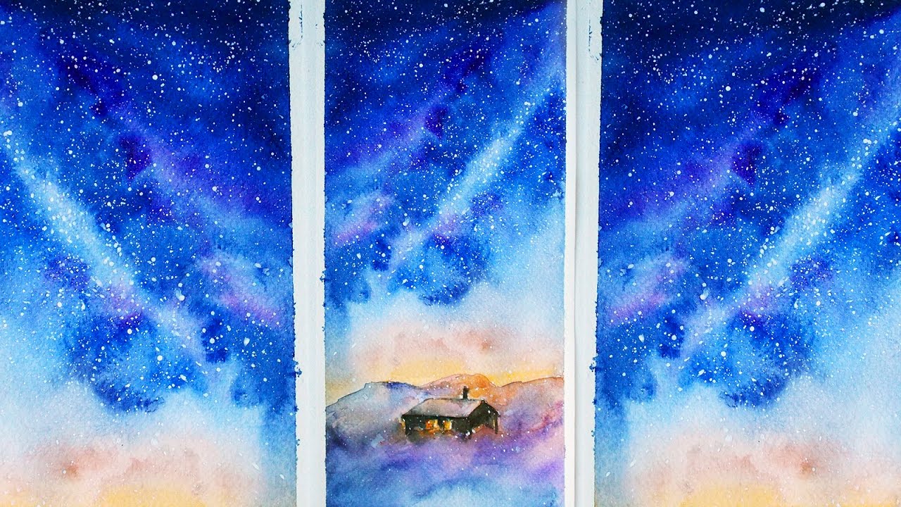 1280x720 The Winter Night Sky How To Paint Space Watercolor. Galaxy