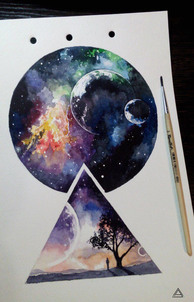 658x1024 Universe Cosmos Geometry Watercolor Tattoo Sketch By Andrey