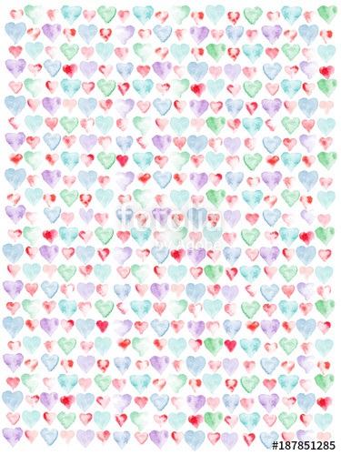 375x500 Watercolor Painting Pattern. Pastel Hearts On White Background