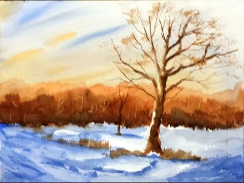 480x360 Paint Along With Larry Hamilton Watercolor Snowy Indiana Sunset