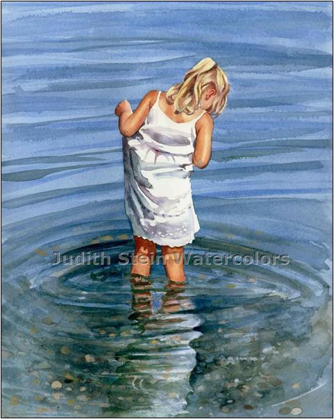 481x603 Blond Girl In Sun Dress, Water By Steinwatercolors On Zibbet