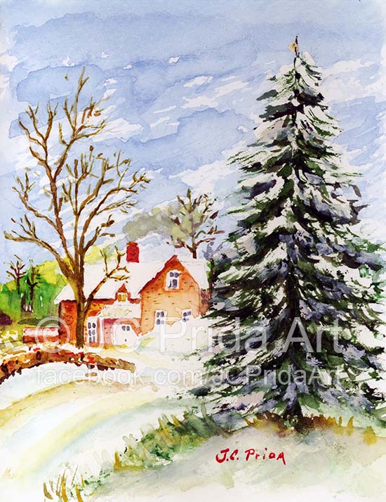550x714 Home For Christmas Snowy Winter Watercolor