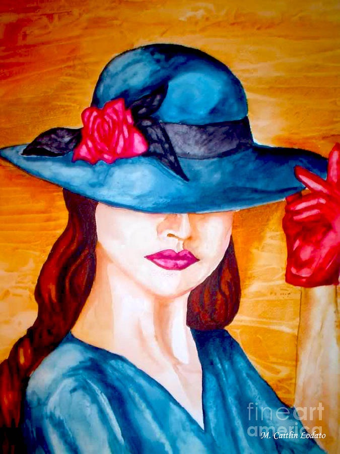 675x900 Mysterious Woman In A Blue Hat Watercolor Painting Painting By
