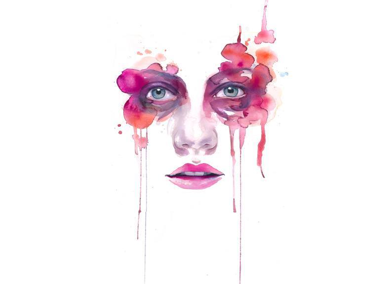 792x576 Watercolor Painting Portrait Woman Face Feminine Pink Beautiful