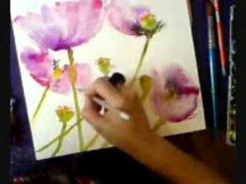 480x360 Pink Poppies Speed Demo Watercolor Painting