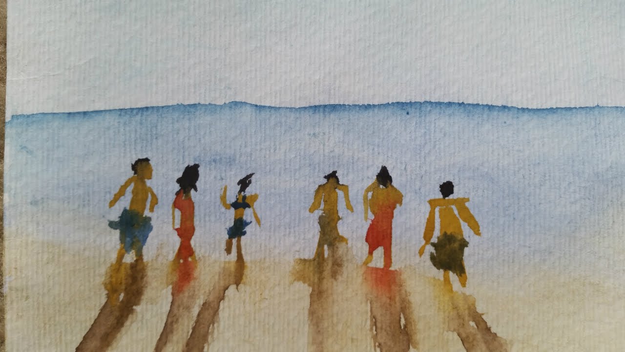 1280x720 Simple Watercolor Beach Scene People Easy Figures