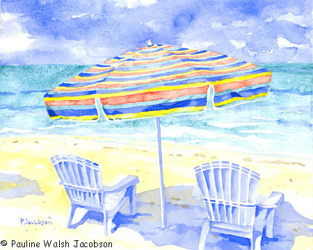 450x360 Watercolor Painting Beach Chairs