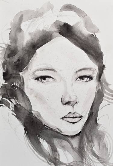 375x549 Original Realism Women Watercolor Paintings On Cardboard For Sale