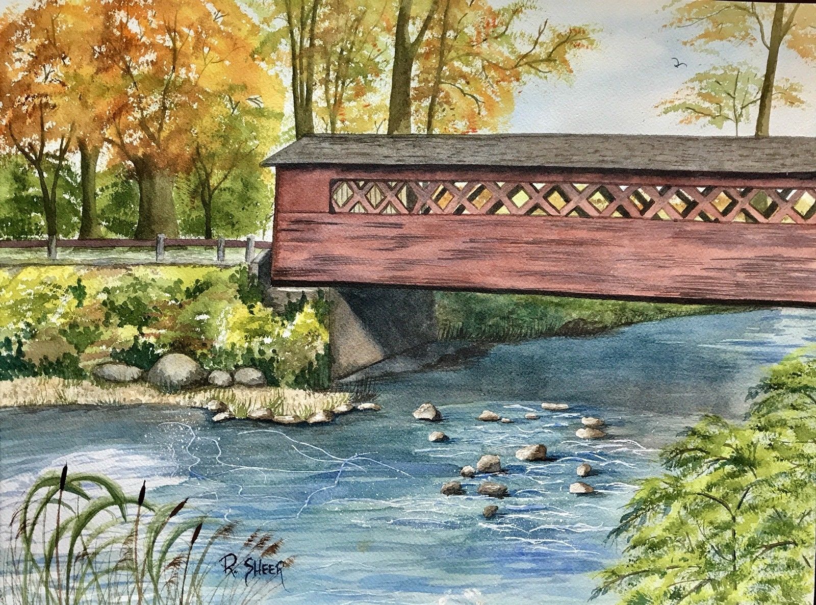 1600x1186 R. Sheer Original Watercolor Painting Covered Bridges Vermont