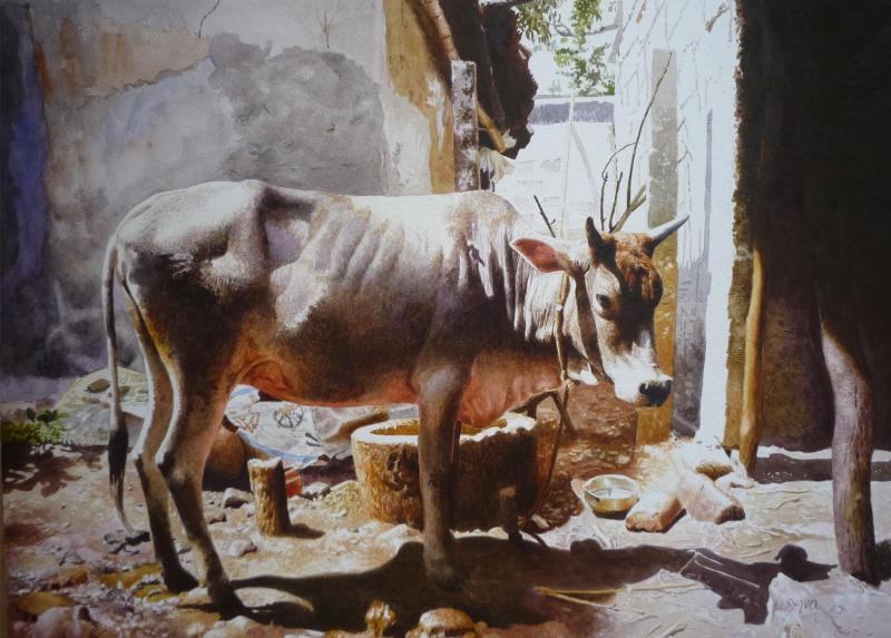 800x573 Cow By Artist Raghunath Sahoo Animals Art Watercolor Paintings