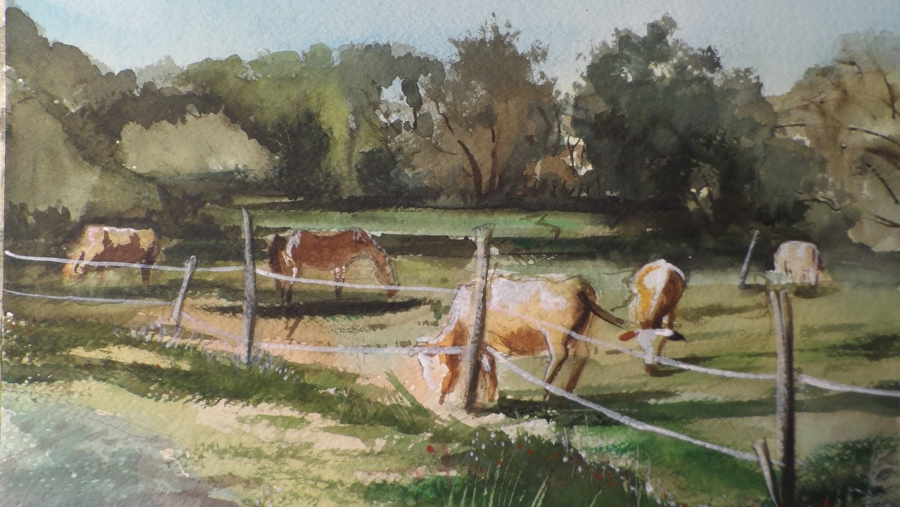 1280x721 Cows Grazing, Painting Watercolour, Time Lapse