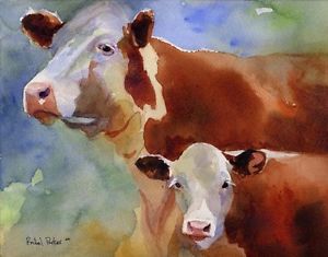 300x235 Giclee Print Hereford Cow Painting Art Farm Southwest Watercolor