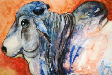 375x253 Original Impressionism Cows Watercolor Paintings For Sale