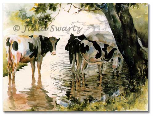 500x379 Watercolor Painting Of Holstein Cows