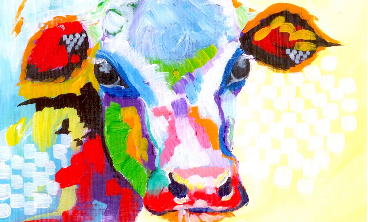1280x773 Colorful Cow Painting Acrylic Tutorial Beginner Abstract