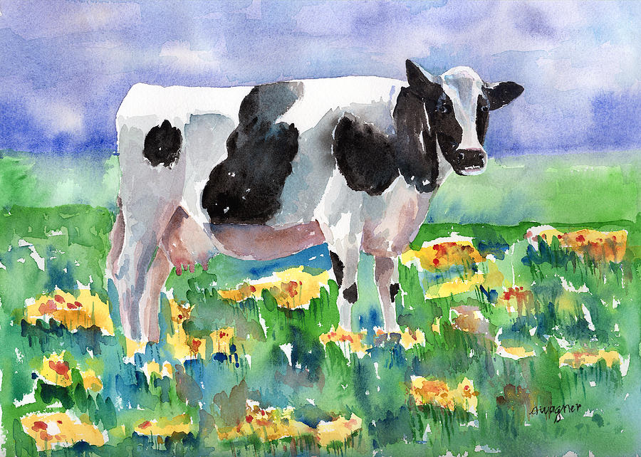 900x642 Cow In The Meadow Painting By Arline Wagner
