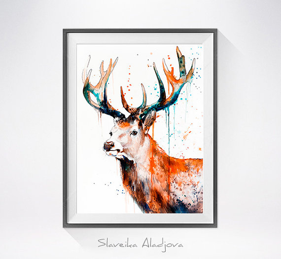 570x525 Deer Watercolor Painting Print