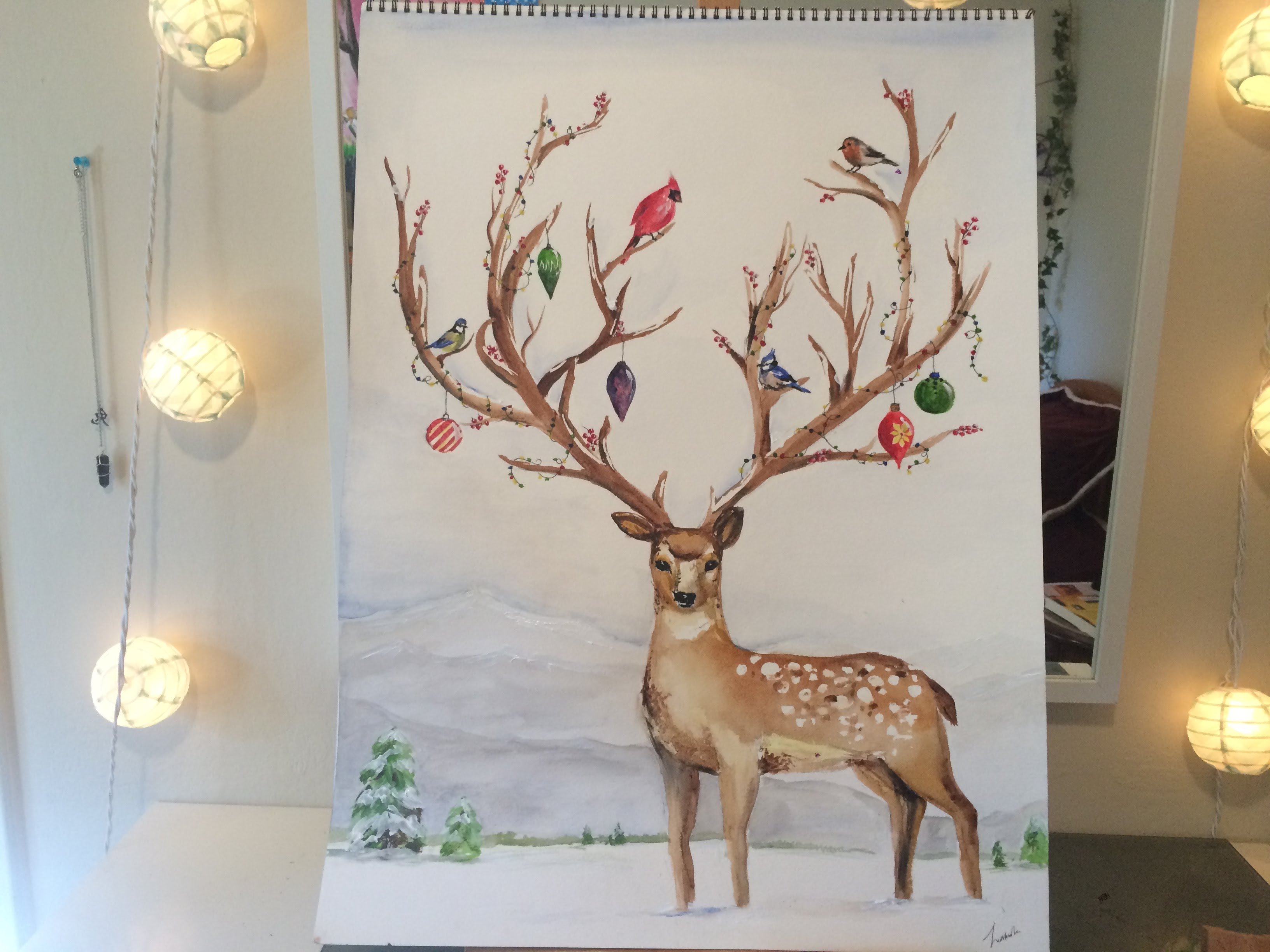 3264x2448 Time Lapse Holiday Deer Painting In Watercolor