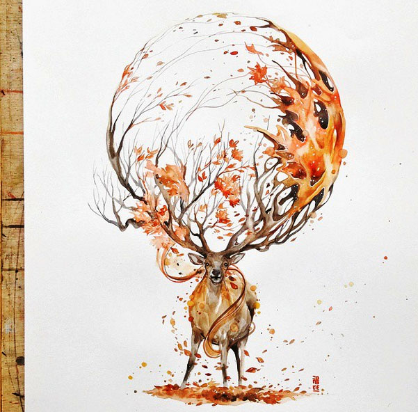 601x592 Deer Painting By Luqmanreza