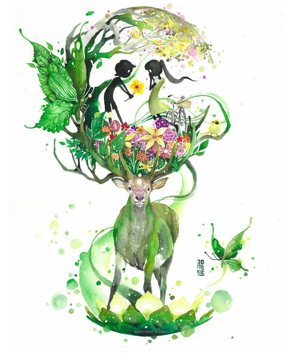 930x1154 Deer Watercolor Painting By Luqmanreza 10