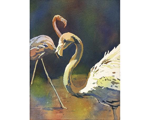 570x456 Watercolor Painting Of Flamingos