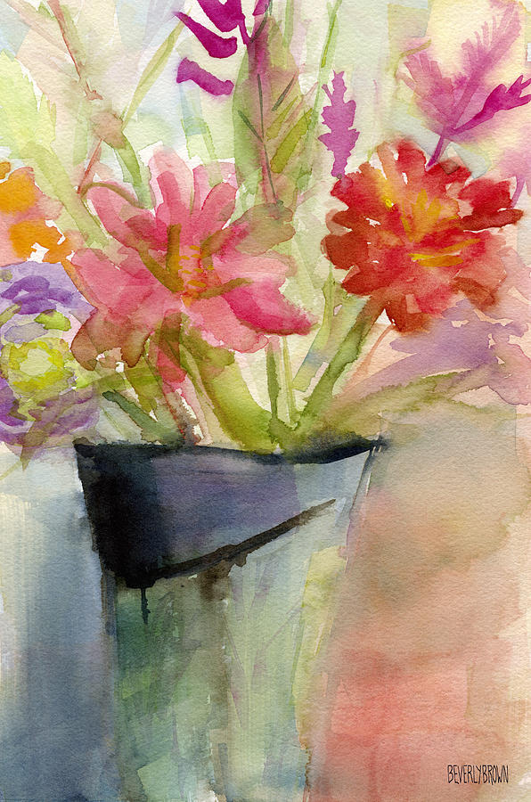 596x900 Zinnias In A Vase Watercolor Paintings Of Flowers Painting By
