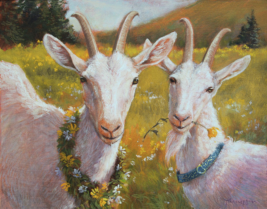 900x703 Two Goats Of Summer Painting By Tracie Thompson